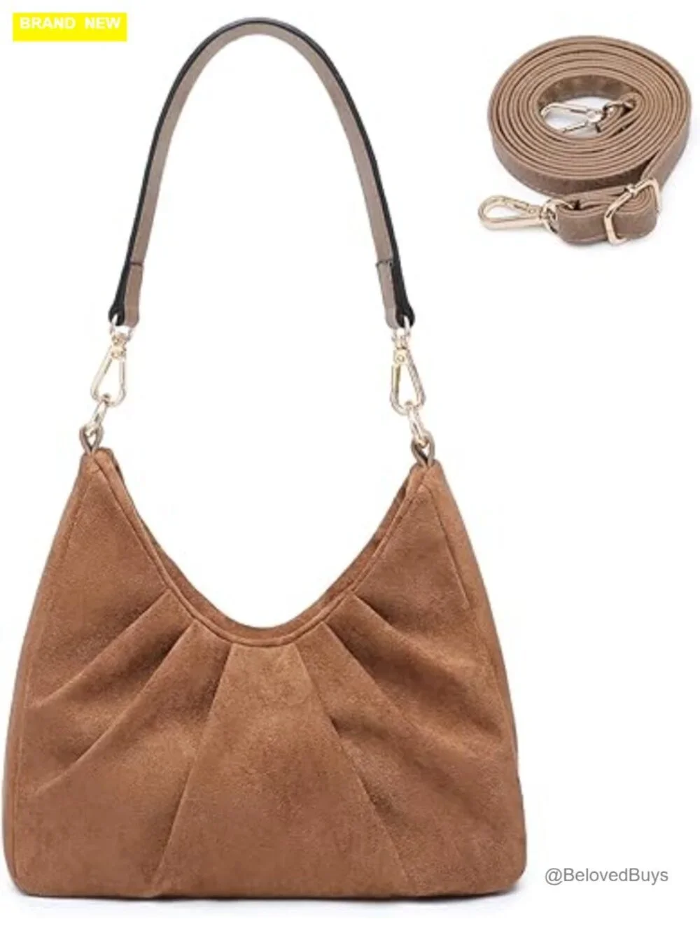 Faux Leather Ruched Hobo Handbag with Removable Straps Crossbody